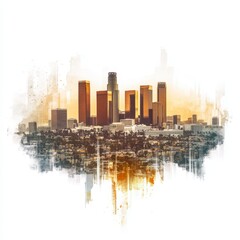 Los Angeles Cityscape at Sunset Golden Hour Urban Skyline Painting