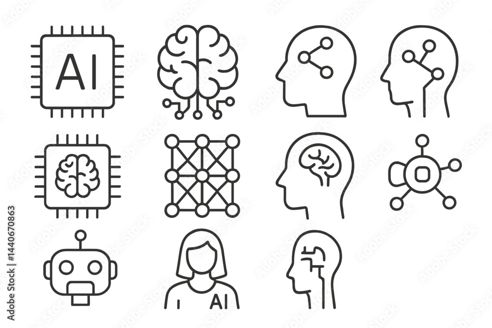 Aufkleber various illustrations depicting concepts of artificial intelligence technology and neural networks i