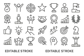 Icons representing achievement, success, and teamwork in a minimalist design for educational and professional use