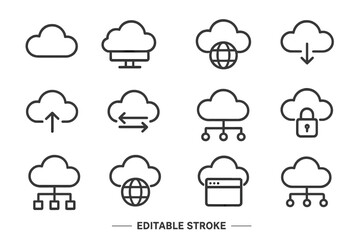 Cloud computing icons depicting various functions and features for digital services and data management