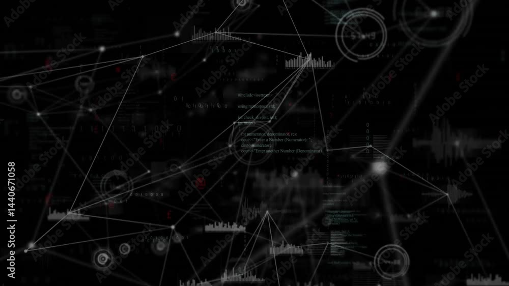 Aufkleber Digital network diagram being rendered in cyberspace with white nodes and binary code streams