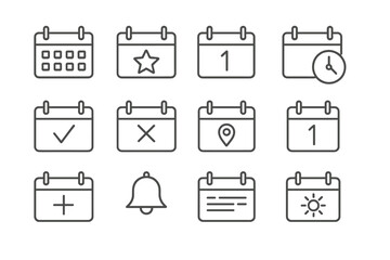 Collection of calendar icons representing various events and activities with a minimalist design suitable for digital use