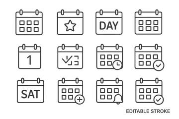 Calendar icons representing various days and activities in a clean design suitable for planning and scheduling tasks