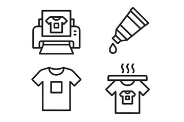 Printing and heat pressing process of custom t-shirts with ink and transfer techniques in a workshop environment