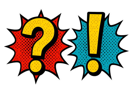 Colorful comic style question and exclamation marks for creative backgrounds or graphic designs