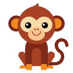 Obraz premium Cute cartoon monkey vector illustration smiling and sitting on white background