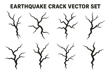 Fototapeta premium Earthquake crack vector set showcasing various styles and shapes of cracks in ground surfaces for design purposes