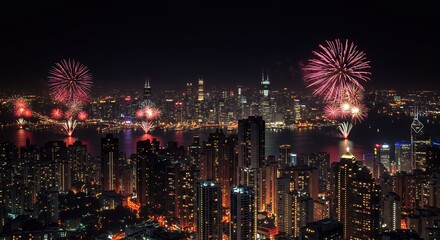 Fireworks Over Cityscape