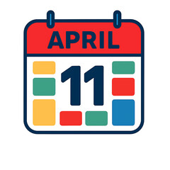 Fototapeta premium A bright, vibrant calendar with colorful date blocks (such as red or blue) and a prominent, easy-to-read date 13 april month