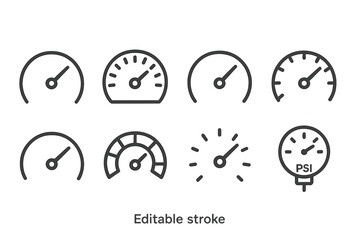 Collection of simple gauge icons representing various measurement types in flat design style