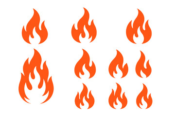 Colorful flames in various shapes and sizes set against a white background for graphic design use