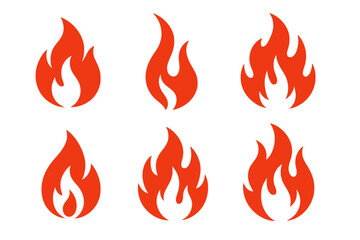 Various styles of flame illustrations in vibrant red color showcasing fire designs and shapes