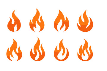 Collection of stylized orange flames in various shapes and sizes for creative design purposes