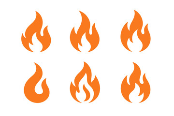 Various styles of flame icons on a white background for graphic design and illustration purposes
