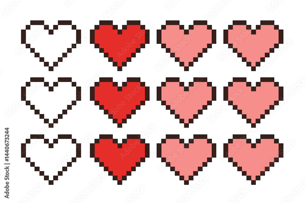 Aufkleber pixelated heart designs in various colors arranged in a grid pattern