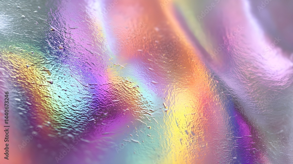 Poster chromatic iridescence: abstract macro shot of a surface, reflecting a mesmerizing spectrum of colors