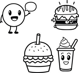 hand drawn set of fast food