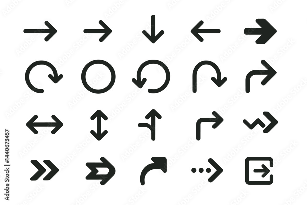 Poster collection of directional icons showing various arrows and symbols commonly used for navigation and 