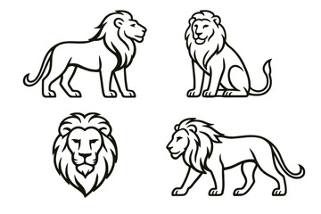 Various lion illustrations showcasing different poses and styles designed with clean lines
