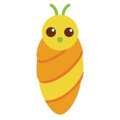 Cute cartoon pupa insect stage in cocoon vector illustration for kids