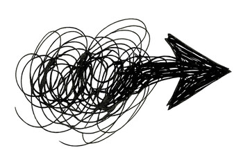 Dynamic black arrow design with tangled lines indicating movement and direction, ideal for creative projects