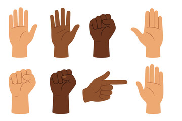 Various hand gestures showcasing different skin tones and positions emphasizing communication and expression