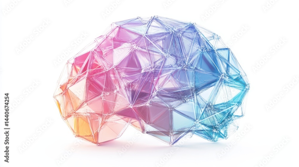 Poster multicolored geometric brain structure with transparent facets