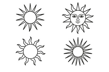 Various sun illustrations featuring distinct designs and styles in a clean, minimalistic format