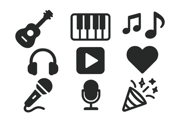 Musical icons represent variety of sound and fun activities for entertainment, relaxation and enjoyment