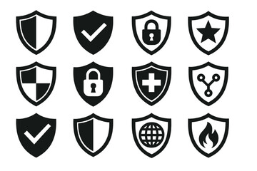Obraz premium Various shield icons representing security, protection, and trust in a digital environment