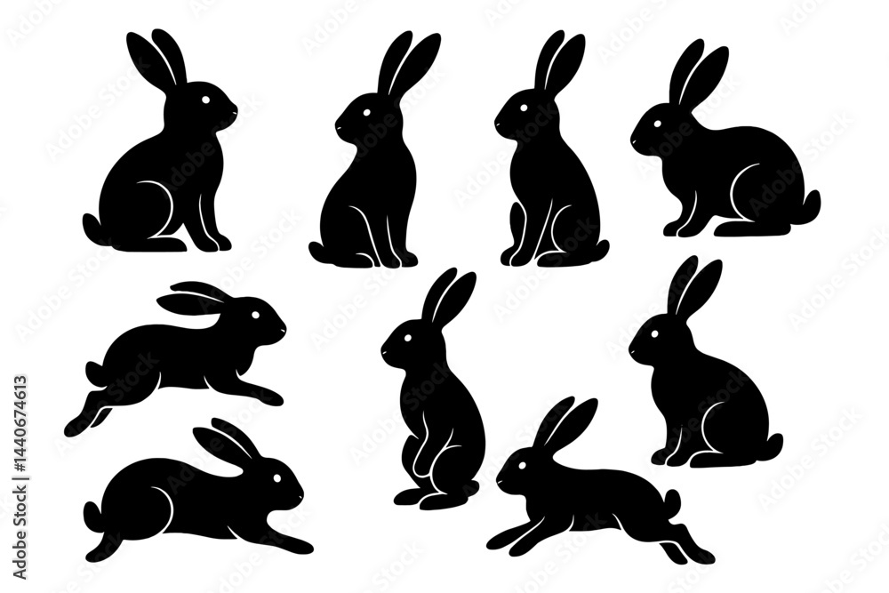 Aufkleber different poses of rabbits showcasing movement and stillness in a playful arrangement across a simpl