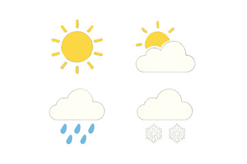 Weather symbols representing sun, rain, and snow in a simple graphic design for educational purposes