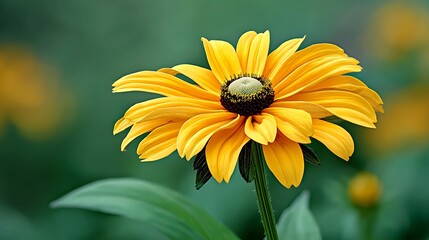 Obraz premium Radiant, vibrant yellow coneflower blooms in soft focus, a beautiful garden highlight