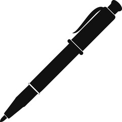 Black silhouette of a vintage pen on a transparent background