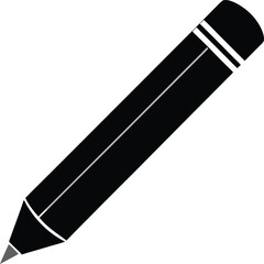 Black silhouette of a pencil on a transparent background