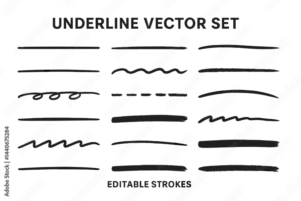Poster variety of underline styles for graphic design projects showcasing lines and strokes set against a c