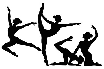 Silhouettes of dancers performing various elegant movements in a creative display of ballet artistry