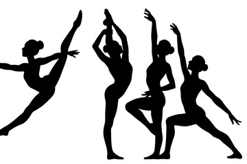 Dance silhouettes display a variety of graceful movements and poses during a performance