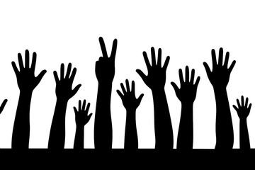Fototapeta premium Hands raised in unison during a rally conveying solidarity and hopes for change in a public space at sunset