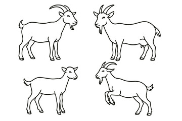 Various illustrations of goats in simple line art style showcasing different postures and characteristics