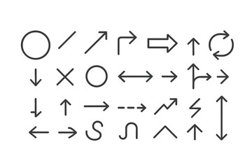 Vector symbols depicting various directional arrows and shapes used for graphic design and user interface elements