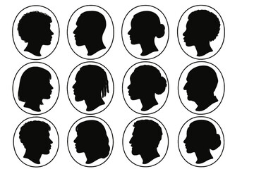 Diverse silhouettes representing various hairstyles and profiles in a creative arrangement on a light background