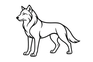 Wolf standing in a proud pose showcasing detailed features and strong stance in a minimalist line art style