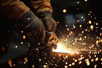 Person grinding metal with a grinder.