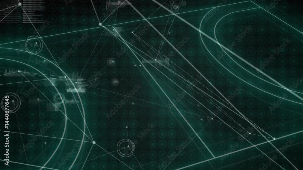 Aufkleber abstract data network being animated on dark teal hud, showing crisscrossing lines, circular nodes