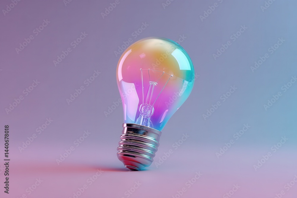 Poster iridescent light bulb casting colorful reflections on a gradient background creating a vibrant and f