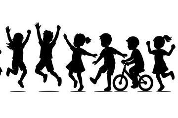 Children joyfully playing outdoors with bikes and dancing in a sunny park setting during the afternoon hours