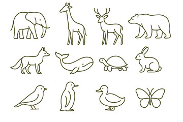 Collection of animal outlines including elephants, giraffes, and whales suitable for children's educational materials