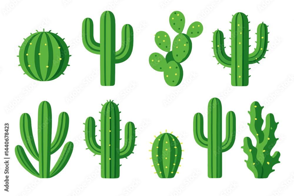 Aufkleber various types of cacti displayed in a simple arrangement showcasing different shapes and sizes in a 