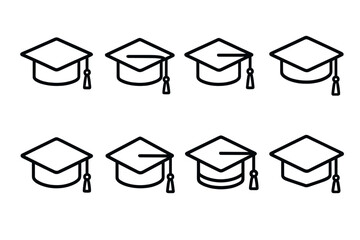 Variety of graduation caps displayed in black and white design for academic celebrations and educational milestones